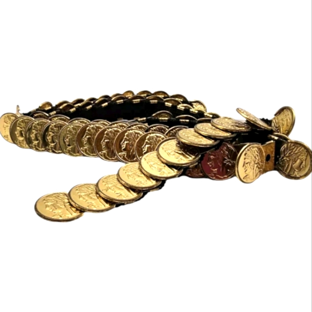 Vintage Faux Gold Coins Boho Women's Belt - Picture 4 of 12